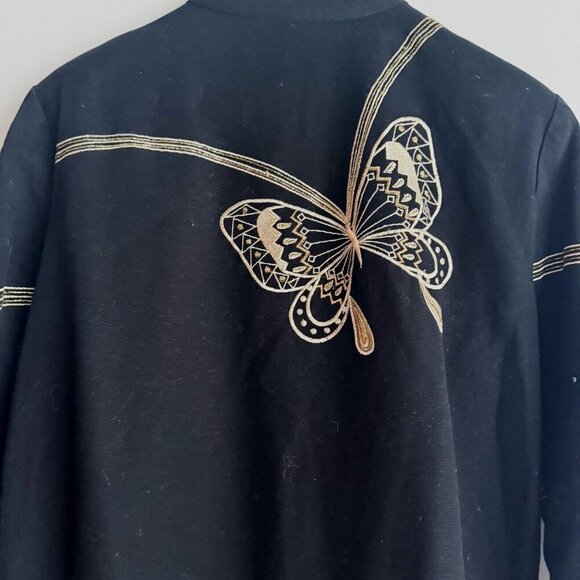 Vintage Allure Black Gold Butterly Print embroidered Blazer Jacket XL - Picture 7 of 9